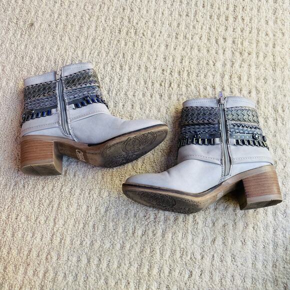 Carlos ankle boots zipper US 6M embellished gray booties biker southwestern - Picture 7 of 10